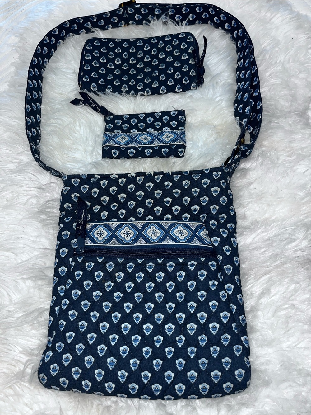 Vera Bradley Navy Quilted Floral Crossbody with Coin Pouches